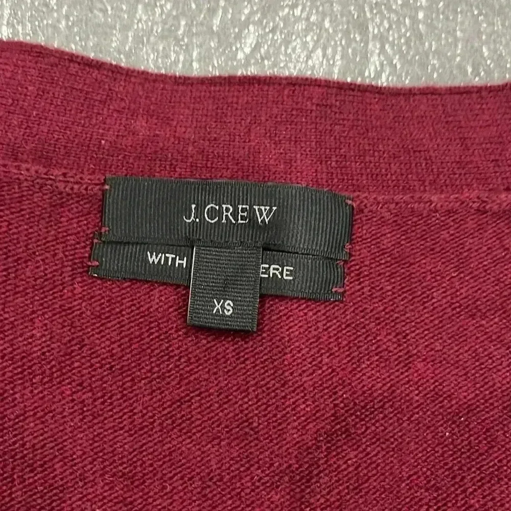 [XS]JCrew Cashmere Wool Blend Burgundy V Neck Button Sweater Cardigan-  NWOT - Picture 2 of 9